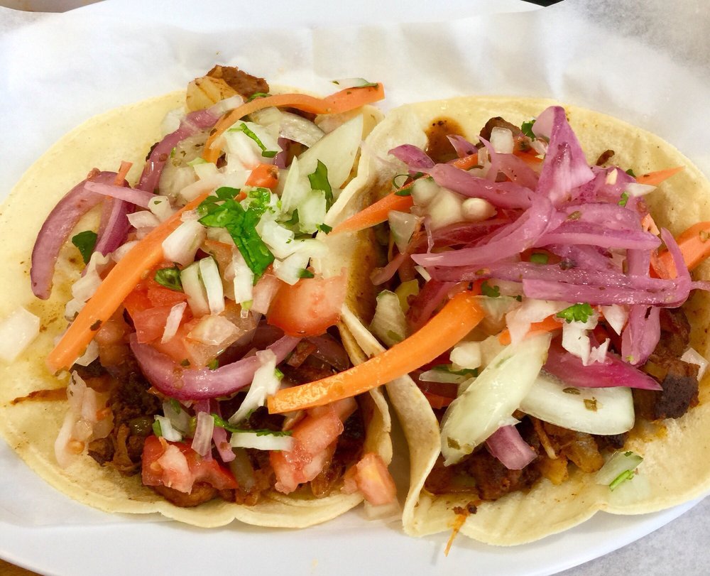 Tacos with pickled vegetables from the salsa bar